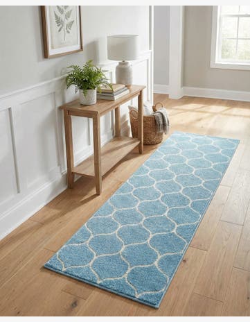 Light Blue Lattice Frieze Runner Rug
