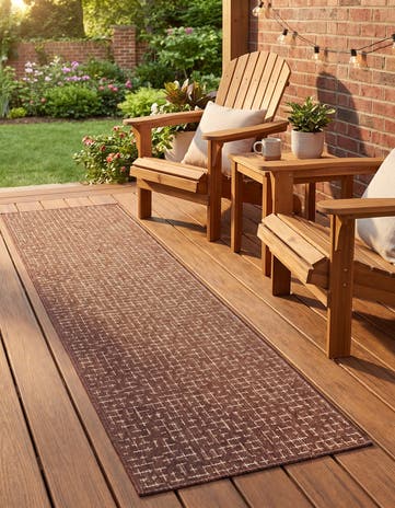 Rust Red Easy-Clean Checkered Indoor / Outdoor Runner Rug