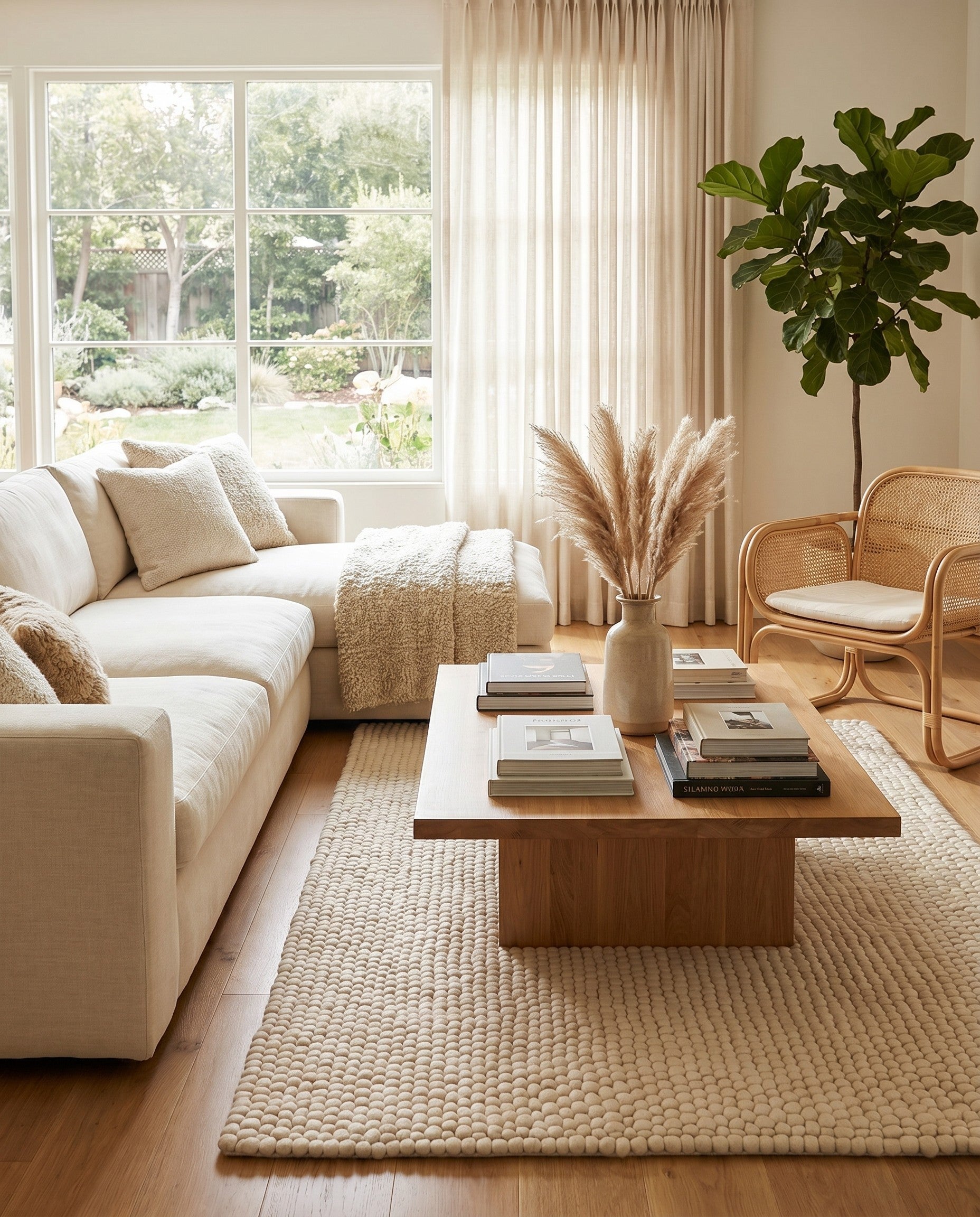Ivory Felt Ball Wool Rug