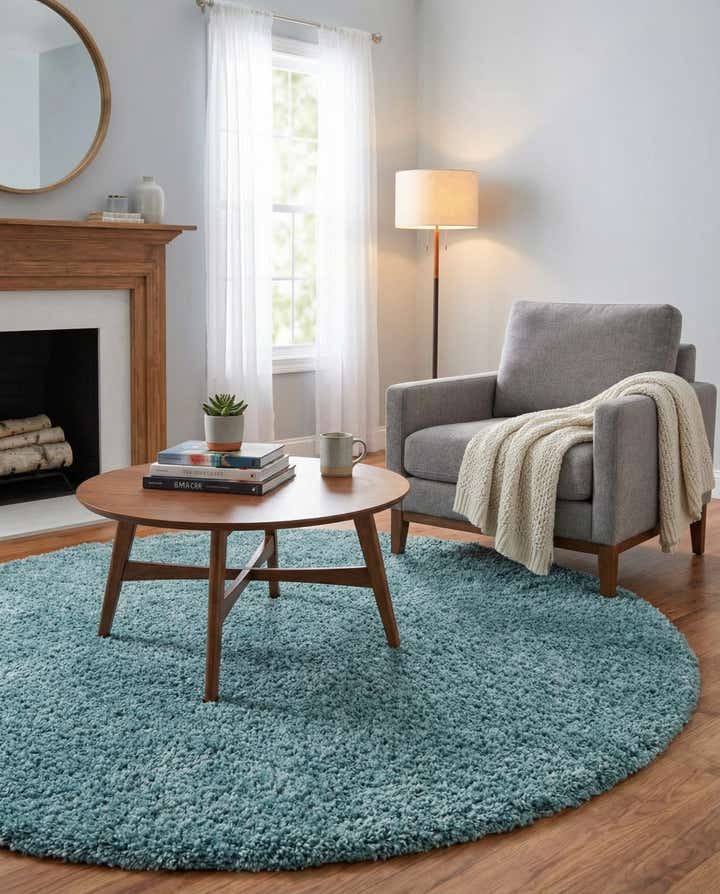 7' x 7' Solid Shag Round Rug