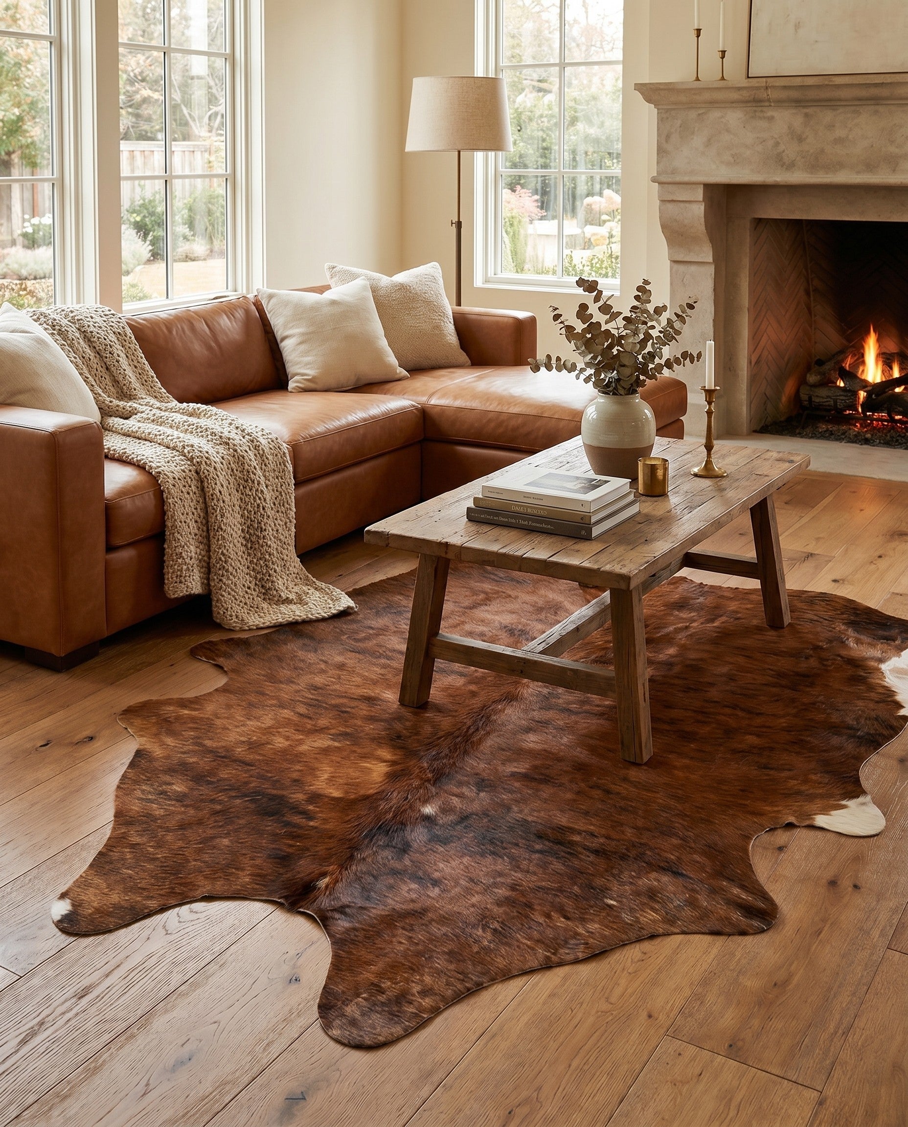 4' 6 x 5' 7 Cowhide Leather Rug
