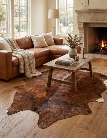 4' 6 x 5' 7 Cowhide Leather Rug