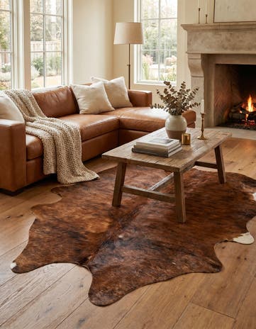 4' 6 x 5' 7 Cowhide Leather Rug