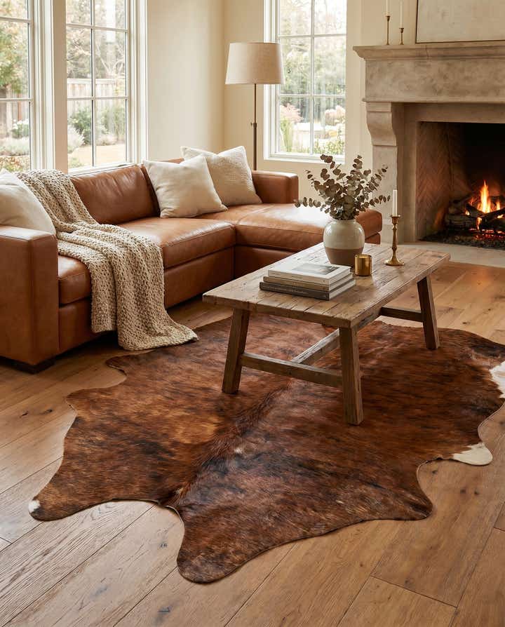 4' 6 x 5' 7 Cowhide Leather Rug