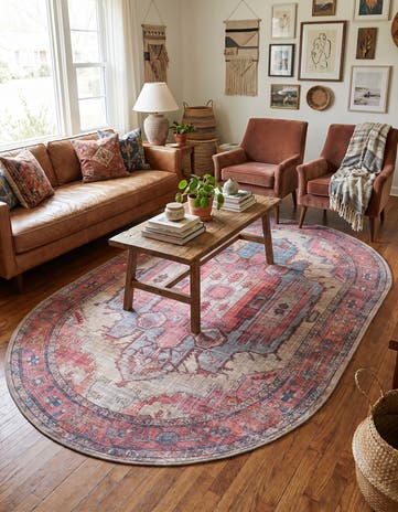 Beige Washable Maahru Oval Rug