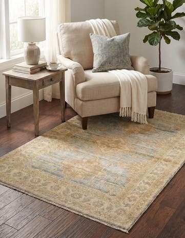 3' 4 x 4' 10 Hand Knotted Oushak Wool Rug