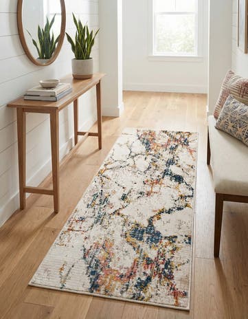 White Navy Gemstone Runner Rug