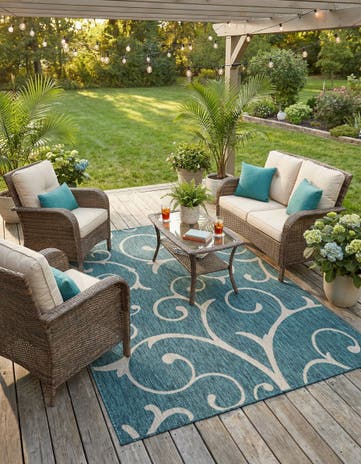 5' 3 x 8' Easy-Clean Botanical Indoor / Outdoor Rug