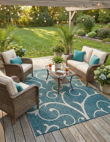 5' 3 x 8' Easy-Clean Botanical Indoor / Outdoor Rug