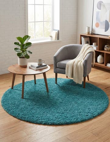 5' 3 x 5' 3 Solid Shag Round Rug