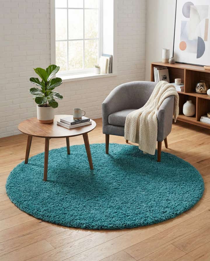 5' 3 x 5' 3 Solid Shag Round Rug