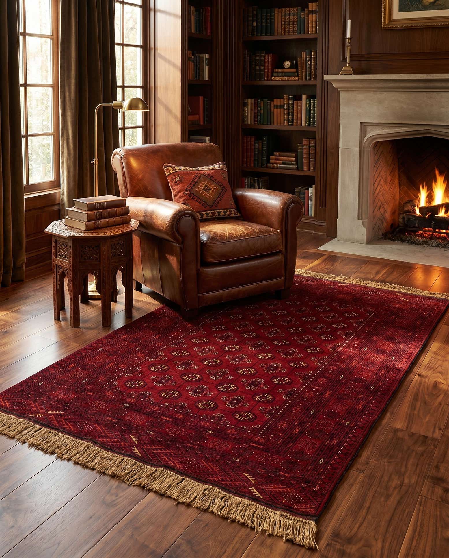 4' 1 x 6' 3 Hand Knotted Afghan Akhche Wool Rug