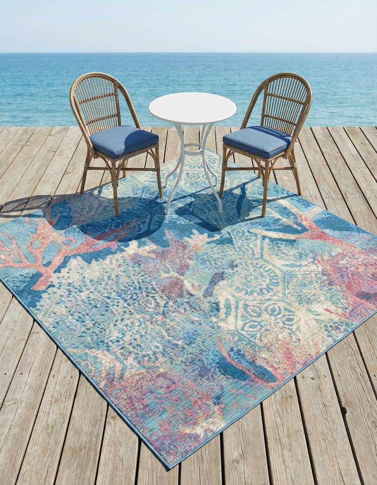 Detail image of 5' 3 x 5' 3 Washable Coastal Indoor / Outdoor Square Rug