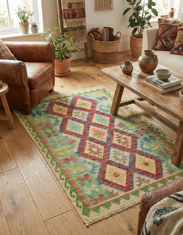 3' 8 x 4' 9 Hand Woven Kilim Maymana Wool Rug