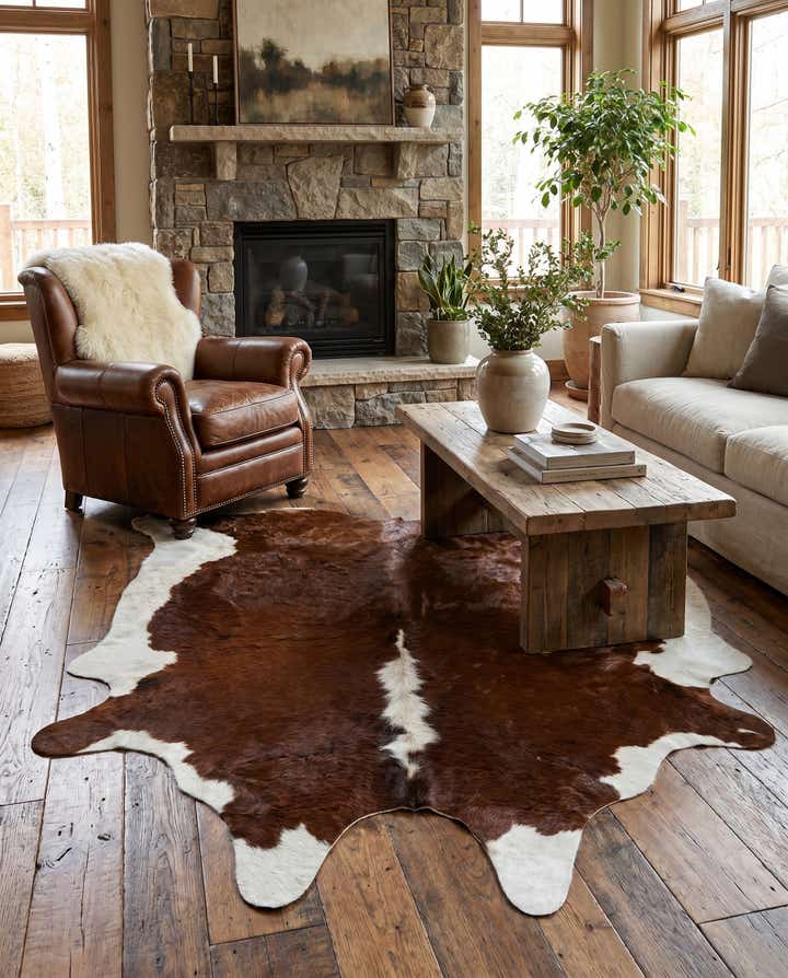 5' 5 x 5' 7 Cowhide Leather Square Rug