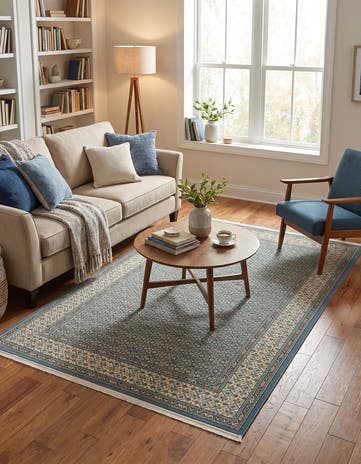 Light Blue and Ivory Nain Design Rug