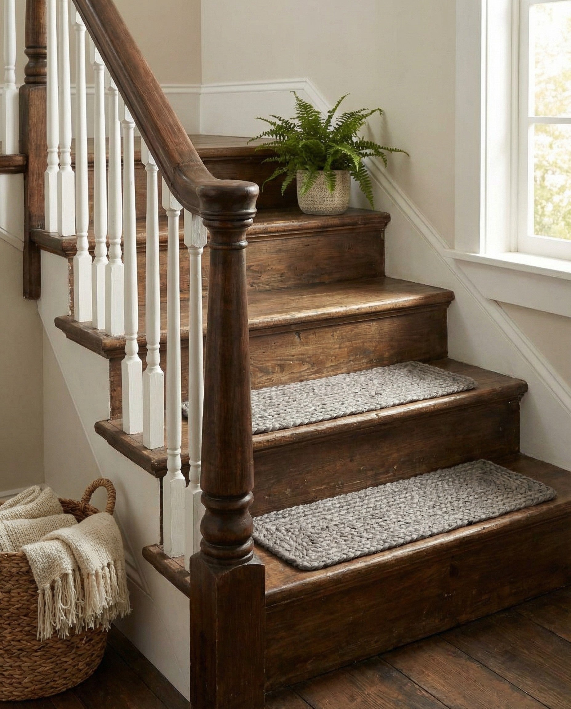 0' 9 x 2' 6  Hand Woven Braided Jute Stair Rug