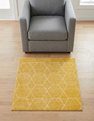Yellow Lattice Frieze Square Rug