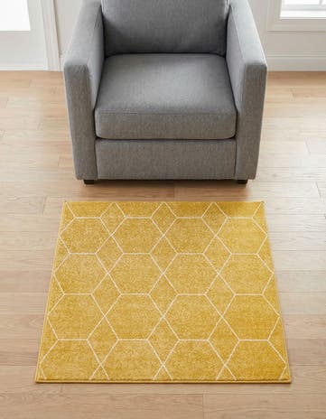 Yellow Lattice Frieze Square Rug