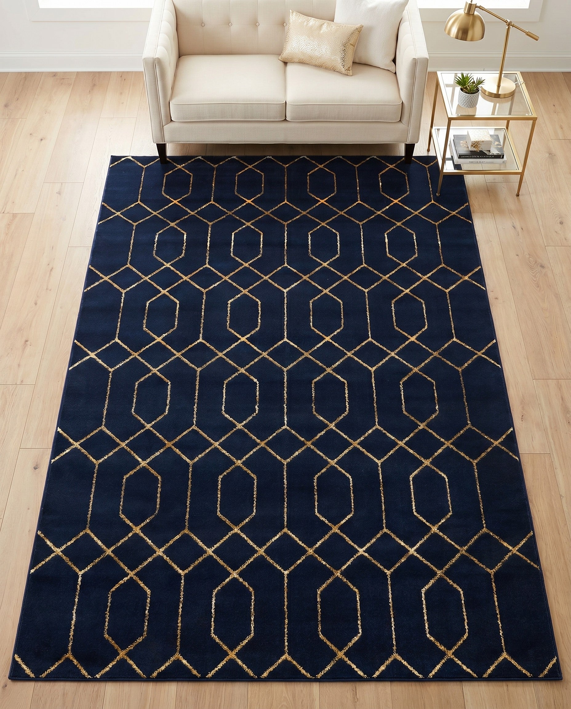 Navy Blue Gold Marilyn Monroe™ Glam Trellis Rug