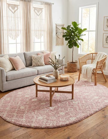 Light Pink Moroccan Trellis Shag Oval Rug
