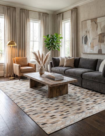 5' 1 x 7' 10 Cowhide Leather Rug