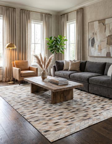 5' 1 x 7' 10 Cowhide Leather Rug