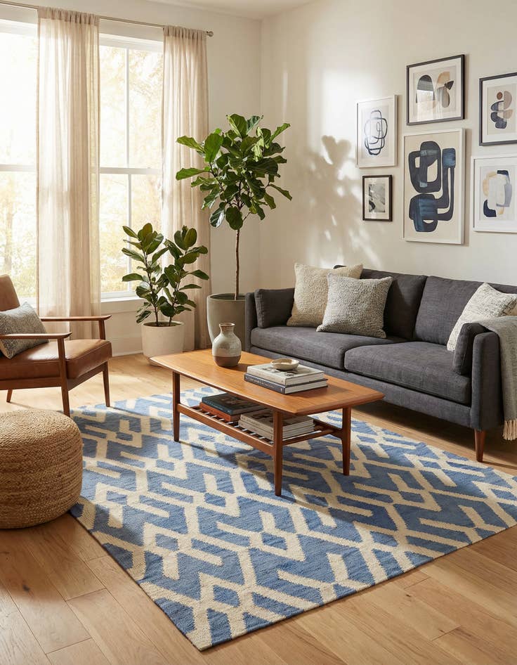 Detail image of 4' 9 x 5' 6 Hand Woven Kilim Modern Wool Rug