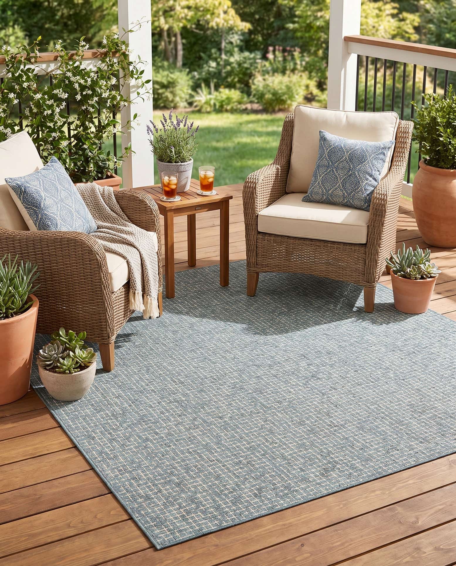 7' 10 x 7' 10 Easy-Clean Checkered Indoor / Outdoor Square Rug