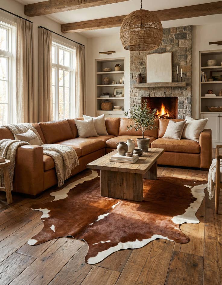 Detail image of 4' 10 x 6' 2 Cowhide Leather Rug