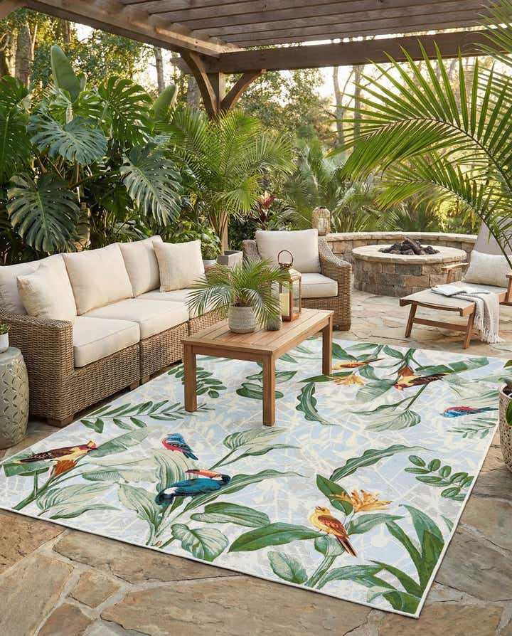 7' 10 x 10' Easy-Clean Botanical Indoor / Outdoor Rug