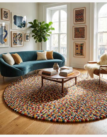 10' x 10' Felt Ball Wool Round Rug