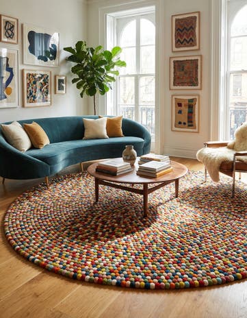 10' x 10' Felt Ball Wool Round Rug