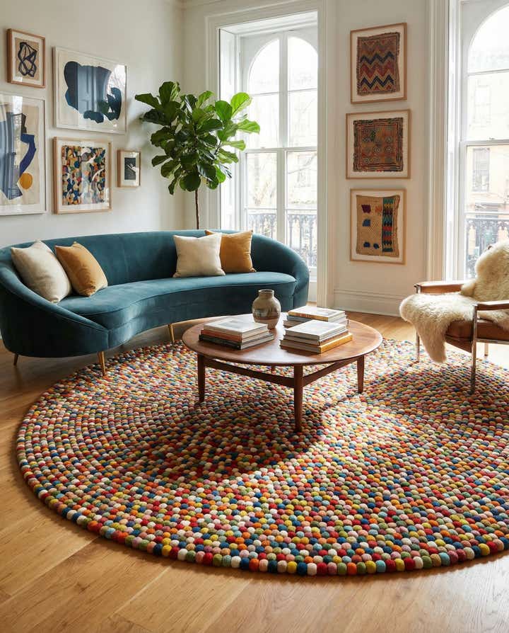 10' x 10' Felt Ball Wool Round Rug