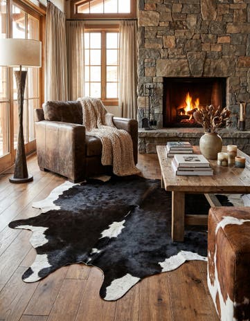 4' 4 x 5' 6 Cowhide Leather Rug