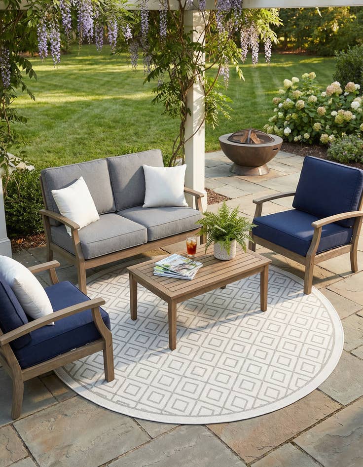Detail image of 7' x 7' Washable Lattice Indoor / Outdoor Round Rug