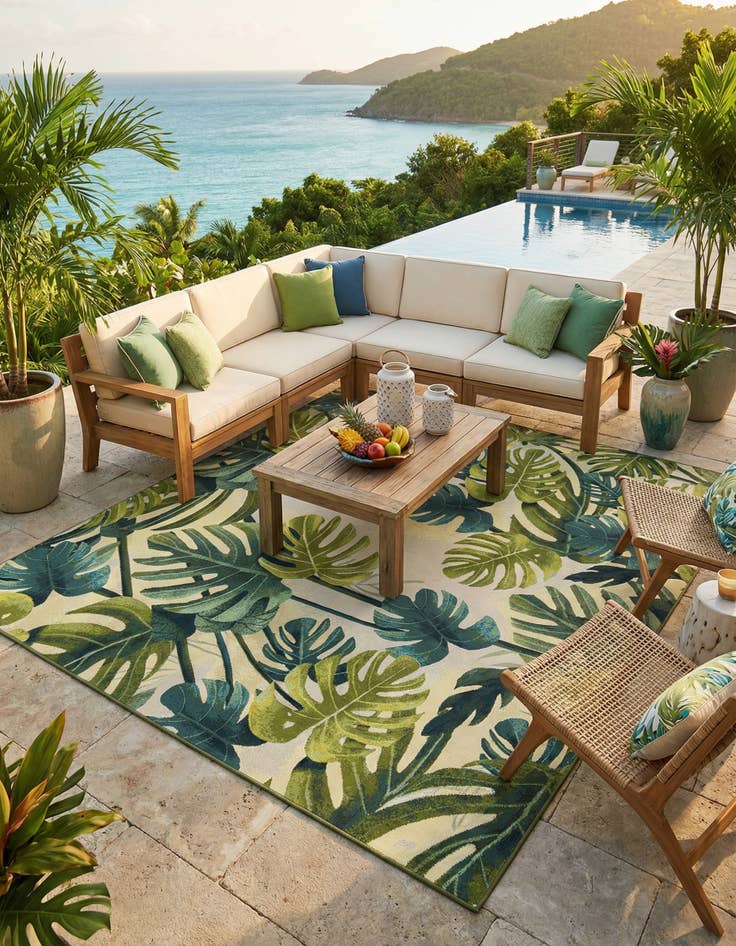 Detail image of 10' x 10'  Washable Botanical Indoor / Outdoor Square Rug