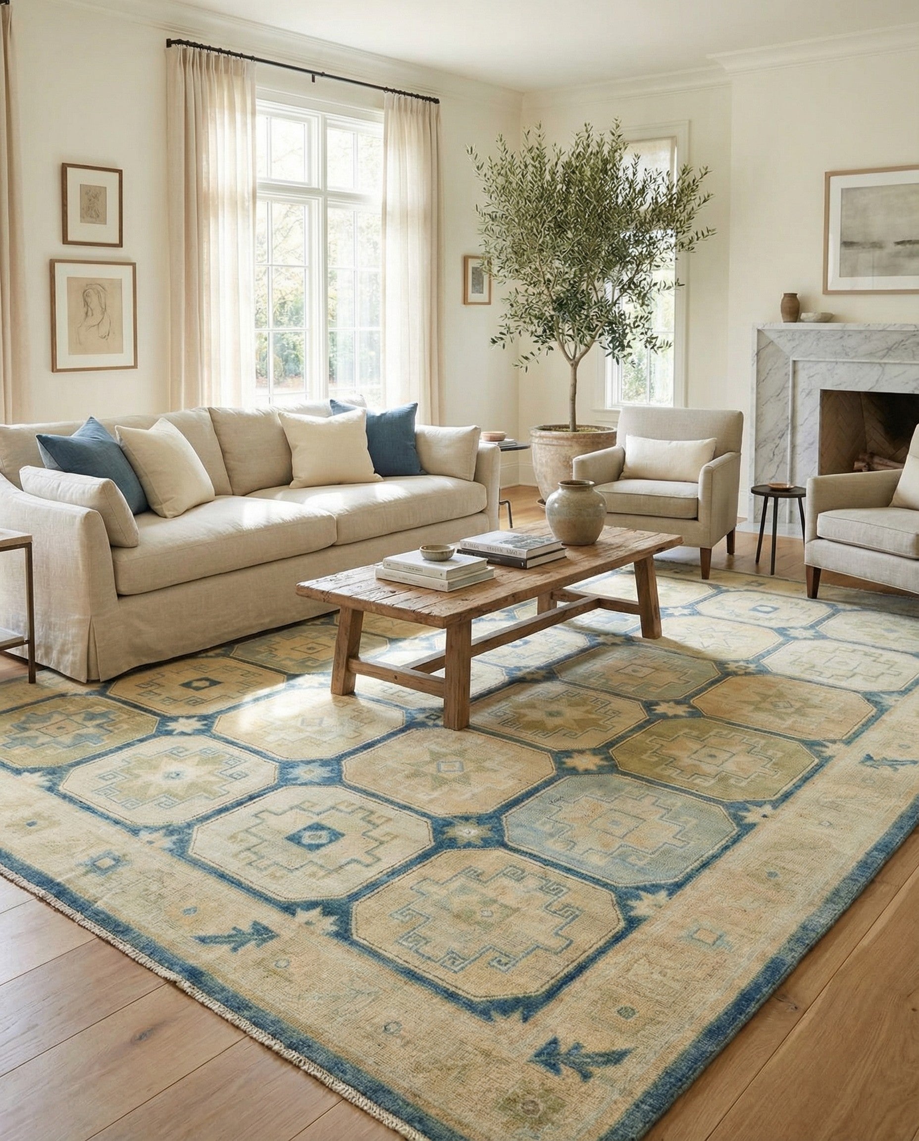 9' 9 x 12' 4 Hand Knotted Oushak Wool Rug