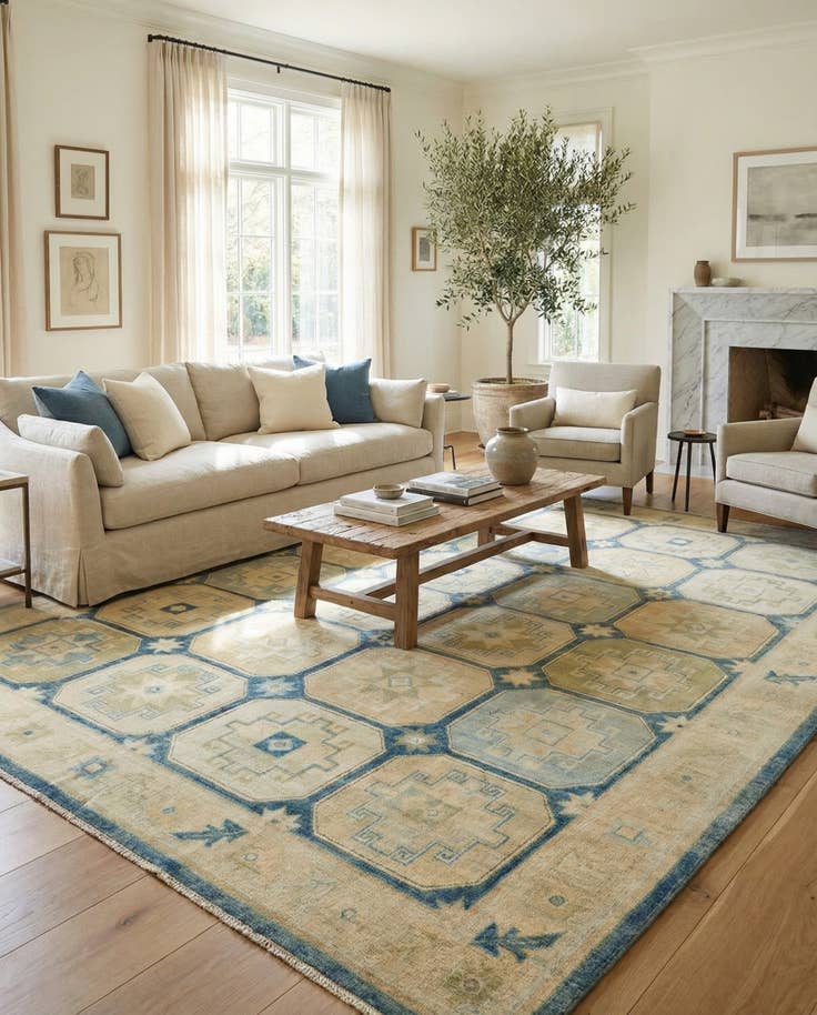 Detail image of 9' 9 x 12' 4 Hand Knotted Oushak Wool Rug