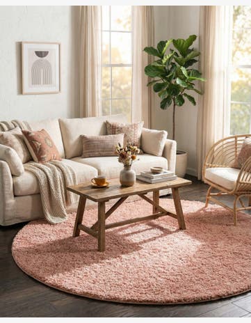 Rose Pink Everyday Shag Round Rug