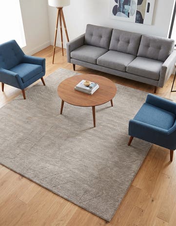 Steel gray WoolCraft Geometric Square Rug