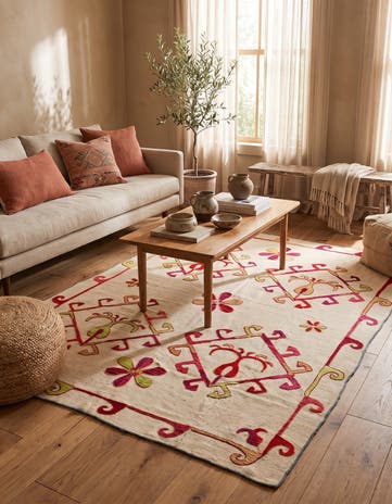 4' 10 x 6' 9 Hand Woven Kilim Suzani Wool Square Rug