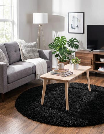 Onyx Black Infinity Shag Round Rug