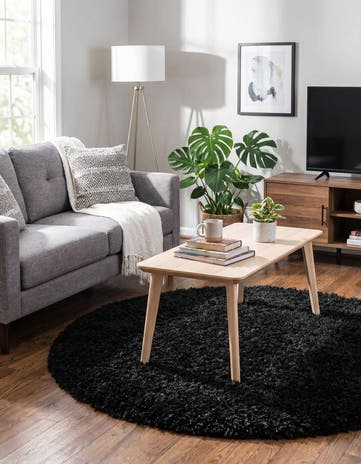Onyx Black Infinity Shag Round Rug