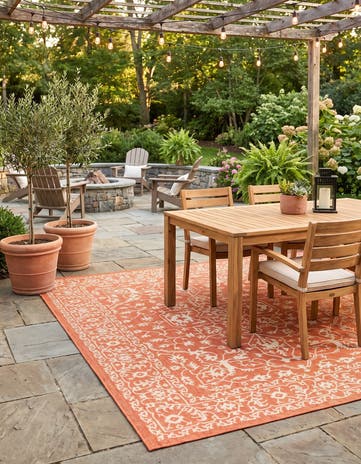 Terracotta Easy-Clean Botanical Indoor / Outdoor Rug