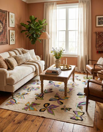 5' 1 x 6' 2 Hand Woven Kilim Suzani Wool Square Rug