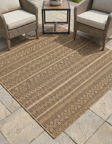 Light Brown Easy-Clean Modern Indoor / Outdoor Square Rug
