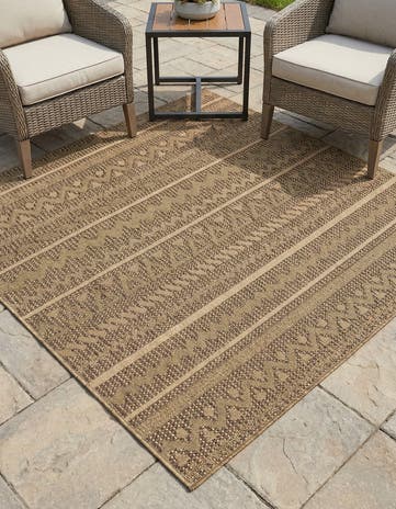 Light Brown Easy-Clean Modern Indoor / Outdoor Square Rug