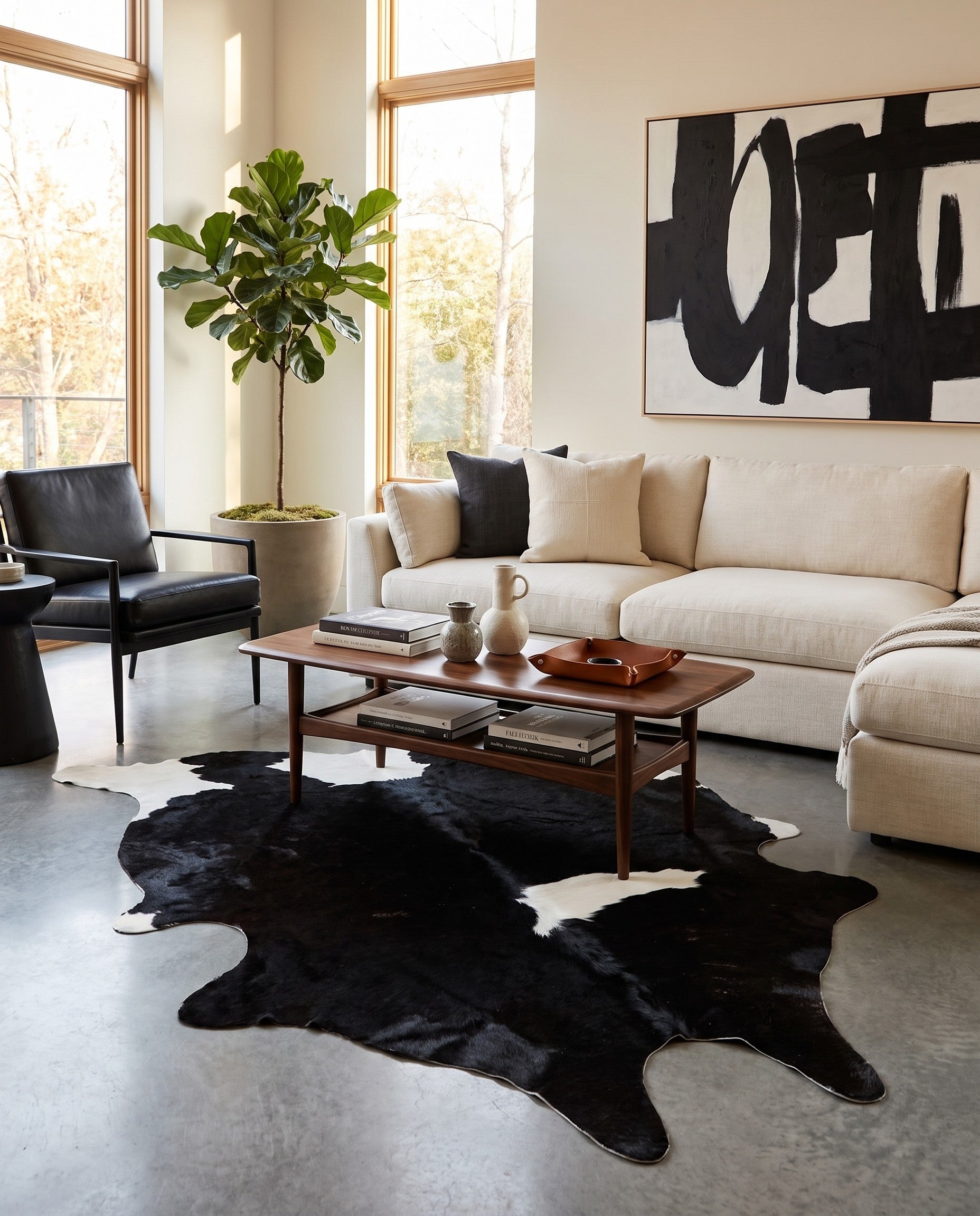 5' 3 x 6' 9 Cowhide Leather Rug