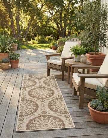 Brown Easy-Clean Botanical Indoor / Outdoor Runner Rug
